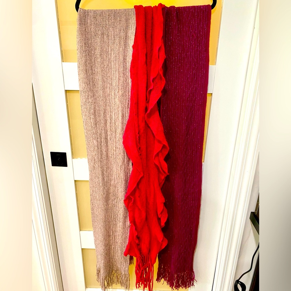 Warm scarf bundle of three scarves in pink, magenta and wine purple one size